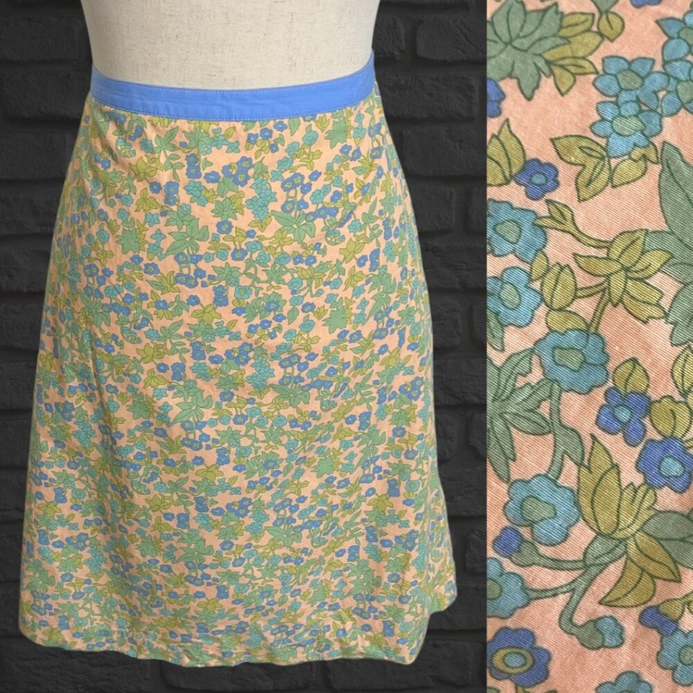 Vintage 2000's Boden Size 4 Pink Blue Floral Skirt A-Line 100% Cotton